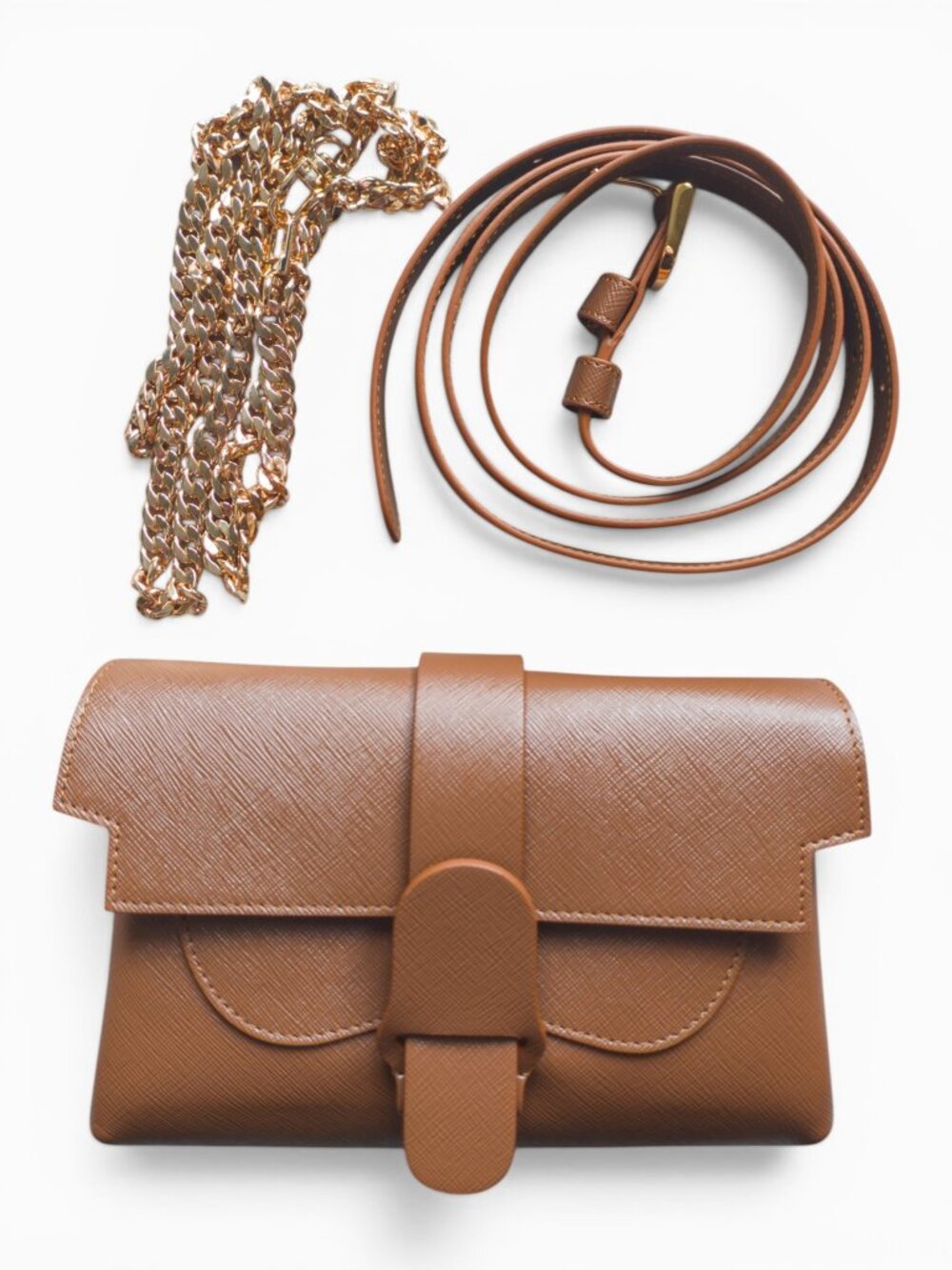 Senreve Aria Belt Bag Chestnut Pebbled Leather + Chain Strap (Italy)